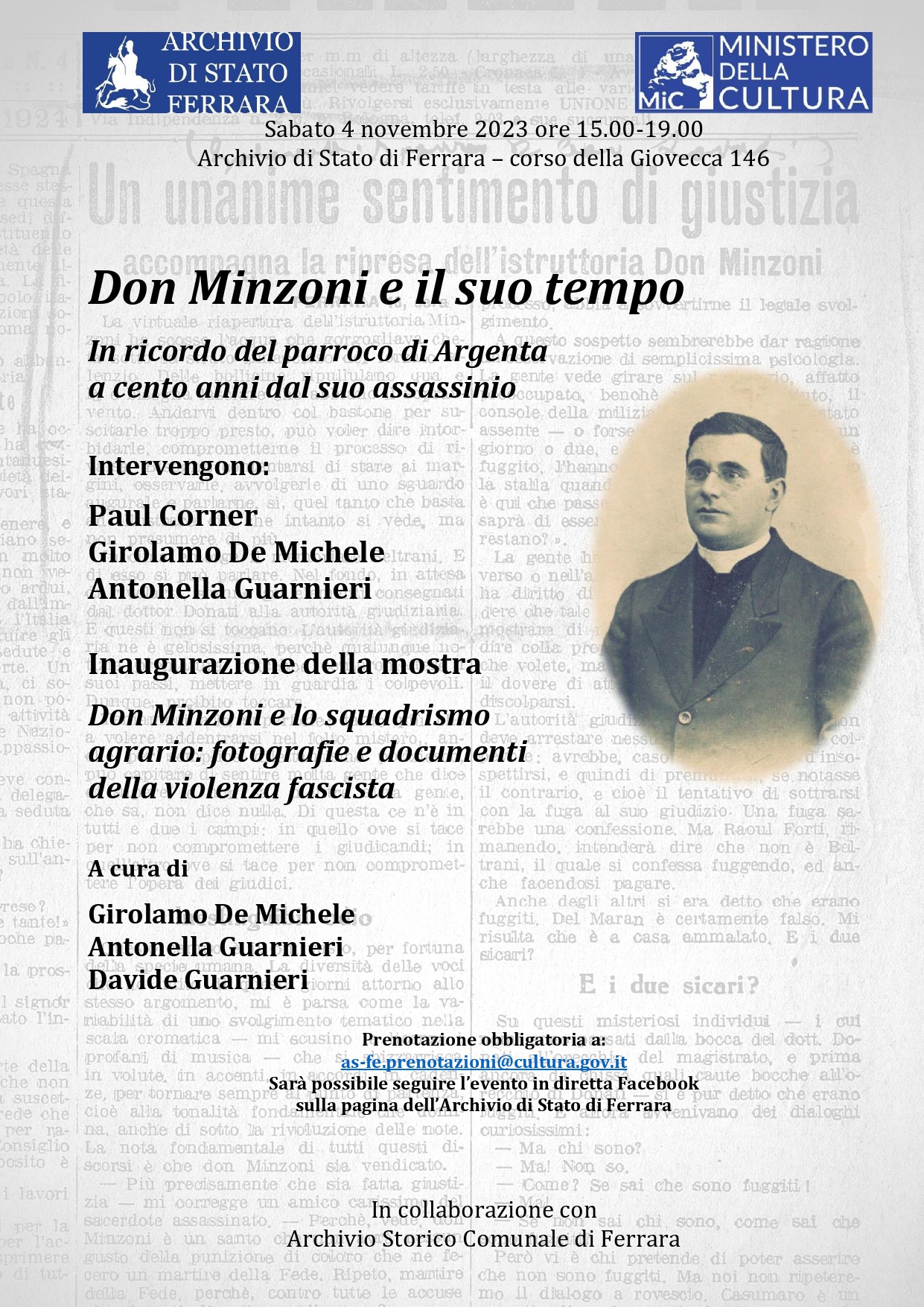 Don Minzoni e il suo tempo In ricordo del parroco di Argenta a cento anni dal suo assassinio